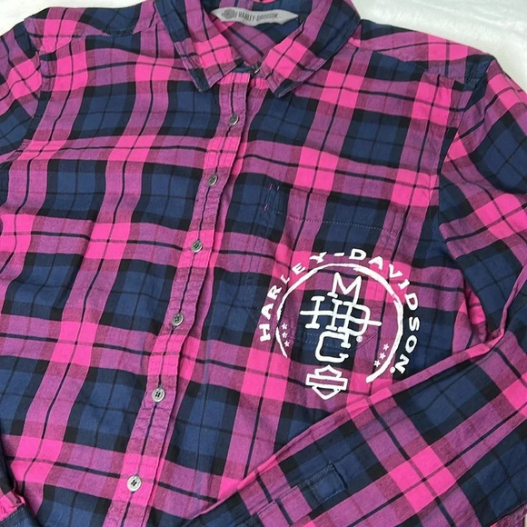 Harley Davidson Plaid Stacked Cotton Woven Shirt Size M - Picture 3 of 5